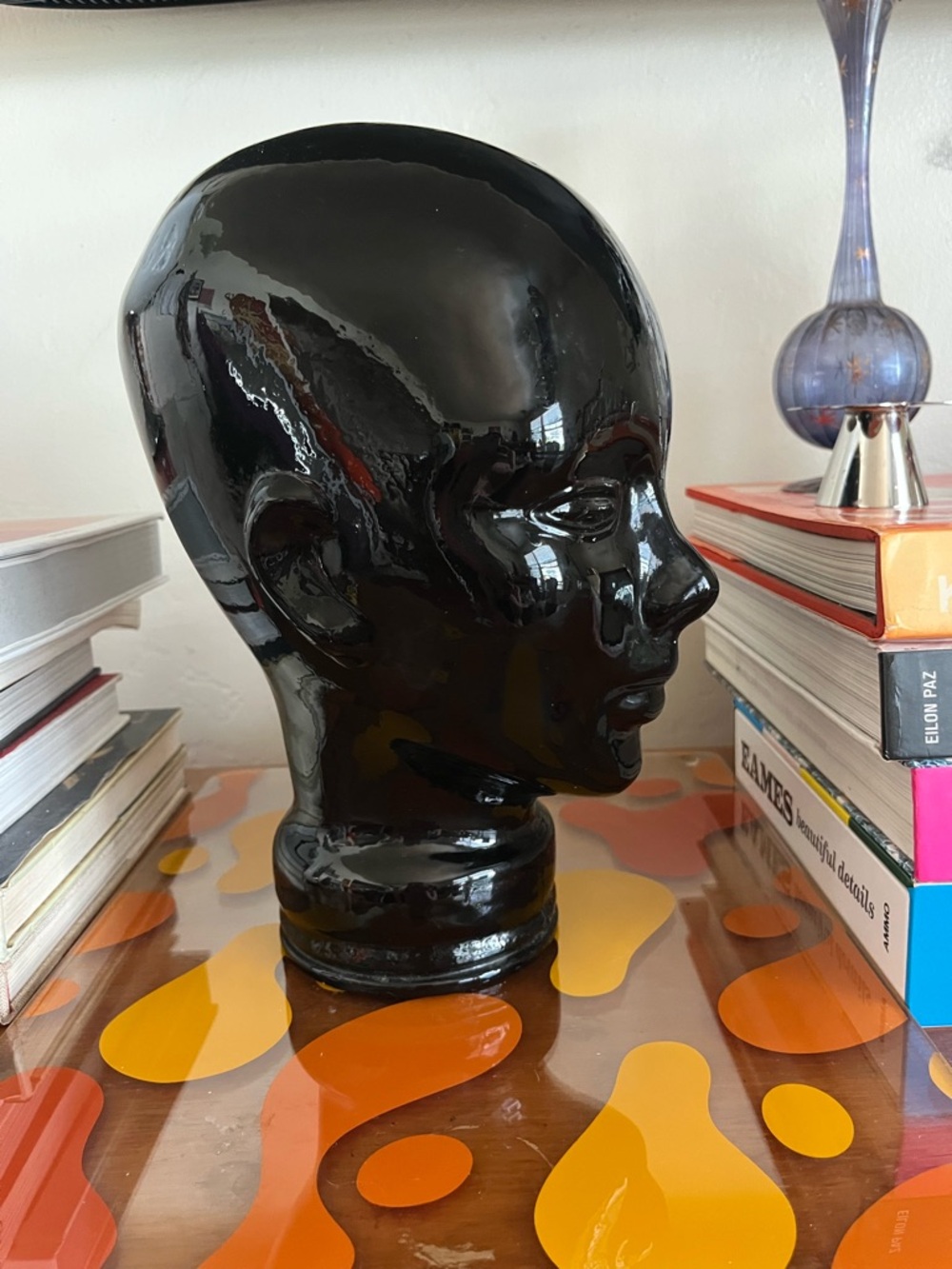 1960’s vintage black glass mannequin head